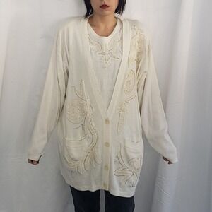 90s Deadstock IB Diffusion White Beaded Sweater‎ Set